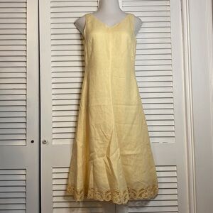 90s vintage Talbots Irish Linen buttercream yellow v- neck sleeveless dress